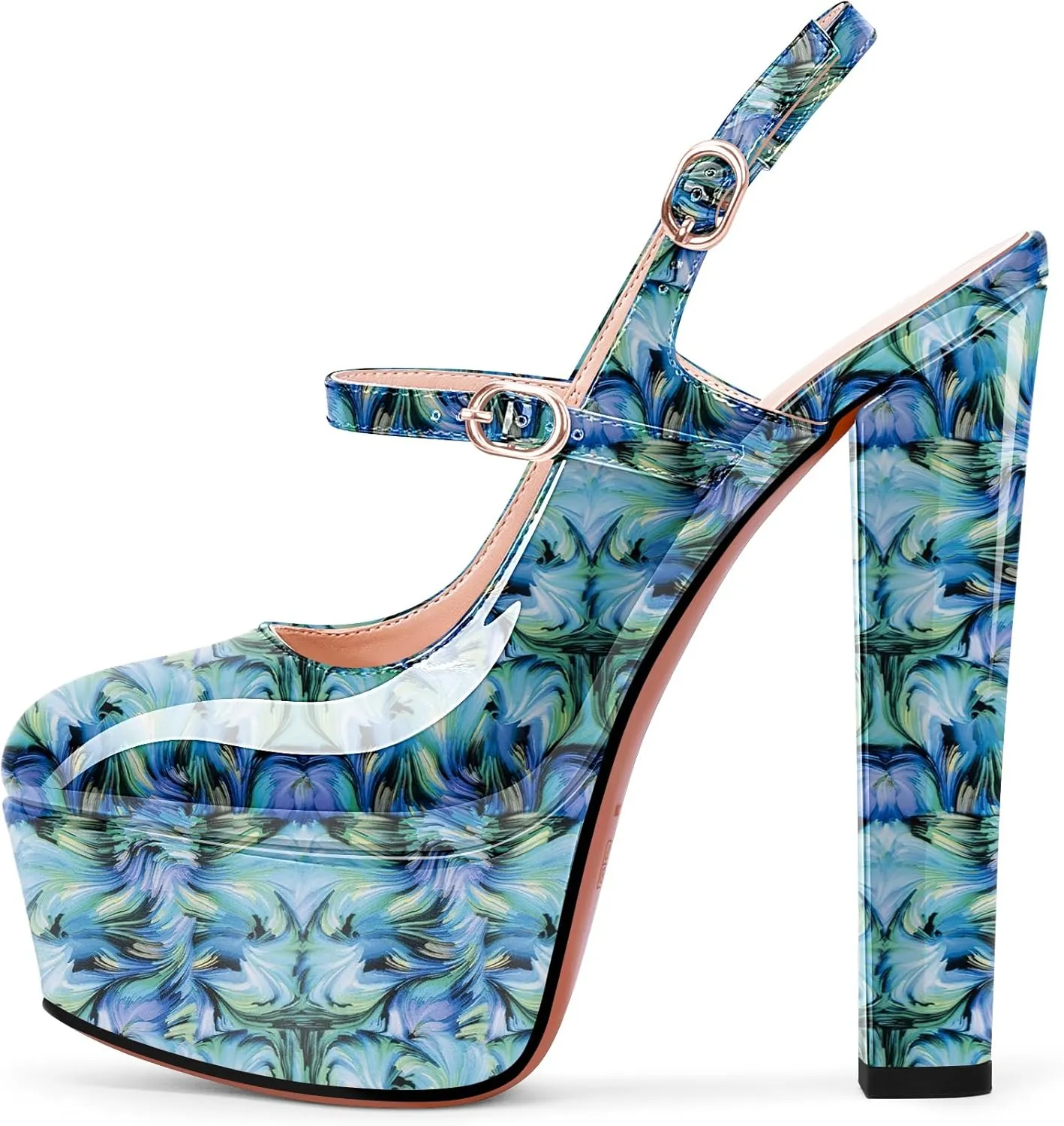 Women's Platform Sexy Chunky High Heel Slingbacks Pumps Round Toe Ankle Strap Party Dress Shoes