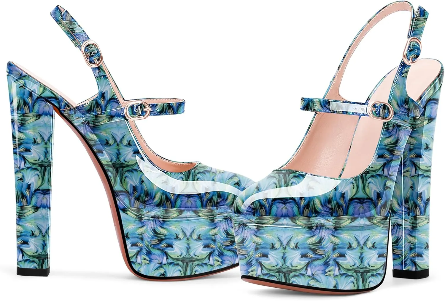 Women's Platform Sexy Chunky High Heel Slingbacks Pumps Round Toe Ankle Strap Party Dress Shoes