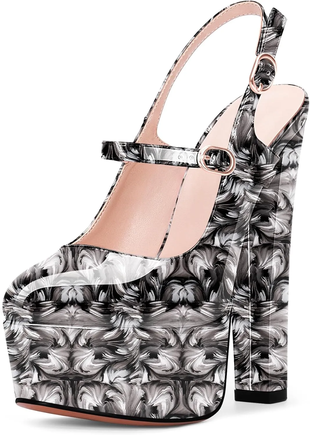 Women's Platform Sexy Chunky High Heel Slingbacks Pumps Round Toe Ankle Strap Party Dress Shoes