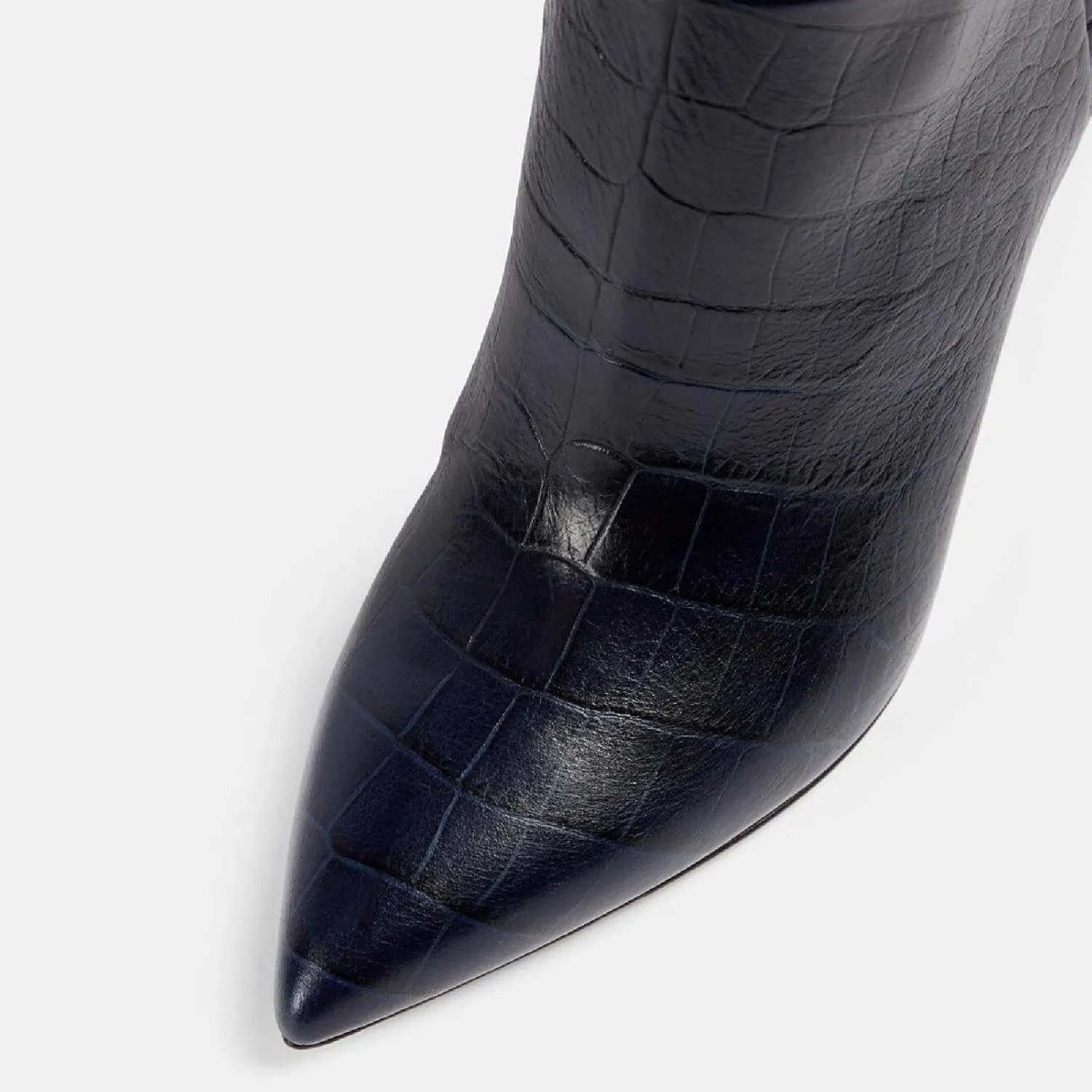 Women's Pointed Toe High Stiletto Heel Knee High Boots 3.94Inch/10cm Fashion Crocodile Calf Width Pull On High Heel Tall Boots Fall Winter Dressy Long Boots for Women