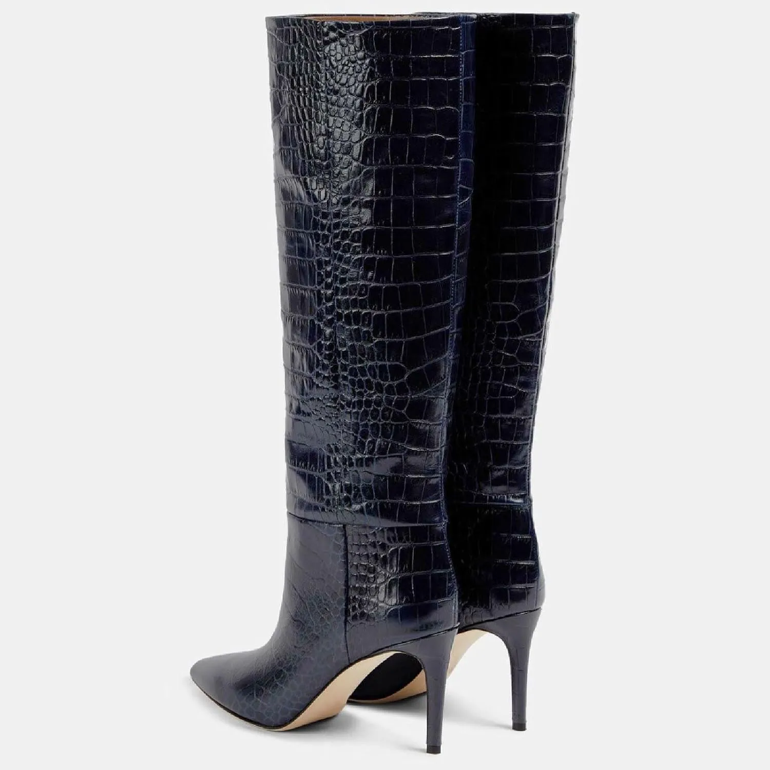 Women's Pointed Toe High Stiletto Heel Knee High Boots 3.94Inch/10cm Fashion Crocodile Calf Width Pull On High Heel Tall Boots Fall Winter Dressy Long Boots for Women