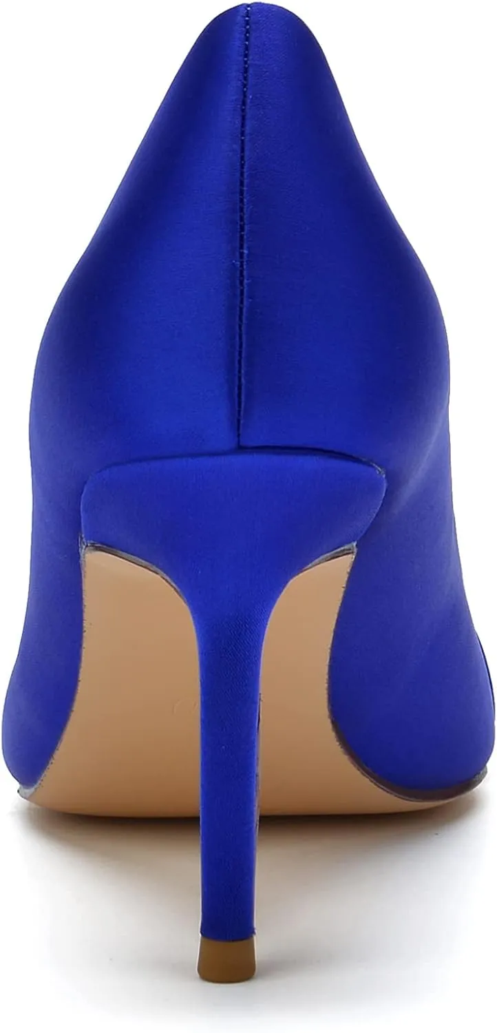 Women's Pointed Toe Pumps Satin Stiletto Heel Evening Wedding Party Dress Shoes