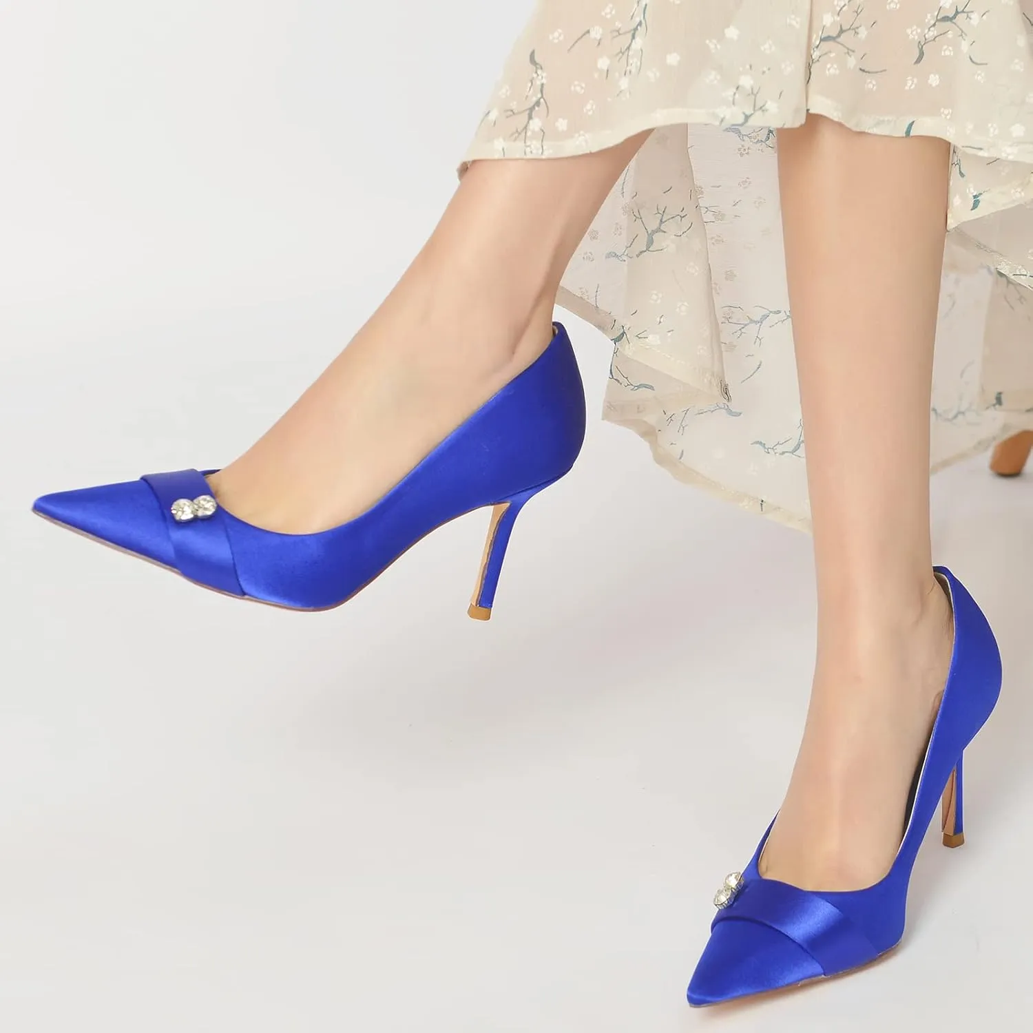 Women's Pointed Toe Pumps Satin Stiletto Heel Evening Wedding Party Dress Shoes