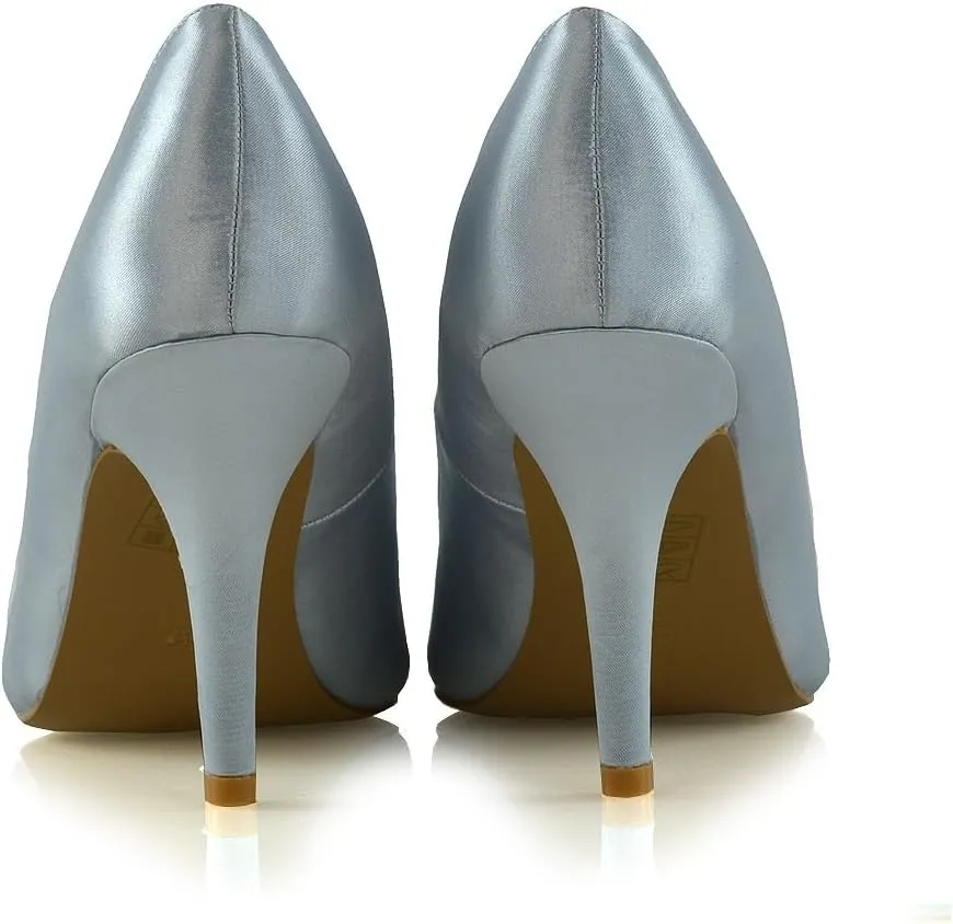 Womens Pointed Toe Shoes Stiletto Heel Slip On Closed Toe Satin Bridal Wedding Dress Pumps
