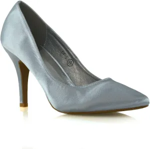 Womens Pointed Toe Shoes Stiletto Heel Slip On Closed Toe Satin Bridal Wedding Dress Pumps