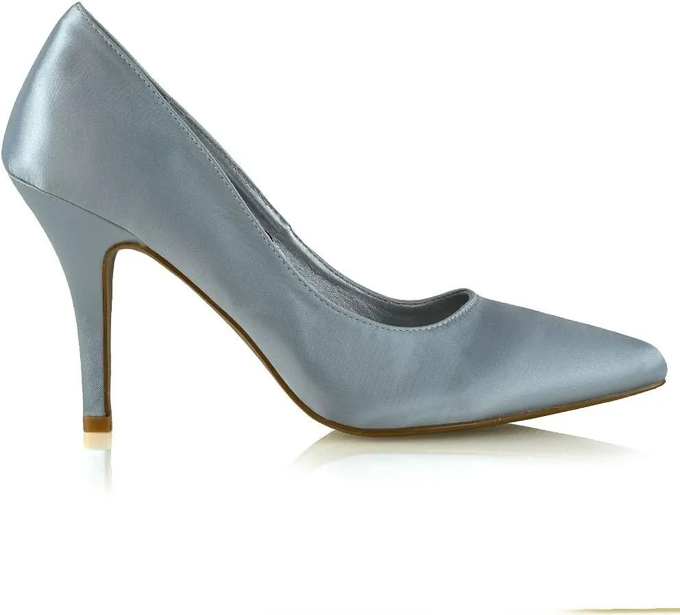 Womens Pointed Toe Shoes Stiletto Heel Slip On Closed Toe Satin Bridal Wedding Dress Pumps