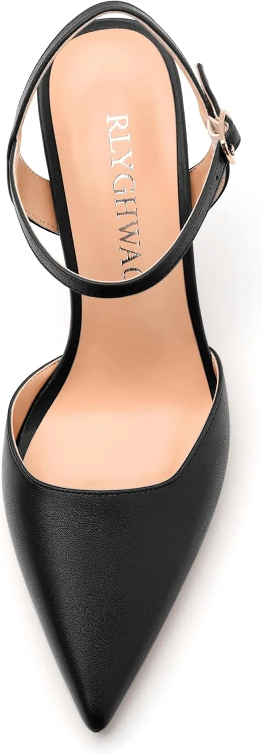 Women's Pumps, Buckle Adjustable Strap Pointed Toe Stiletto Heels, Fashion Matte High Heel Shoes for Women