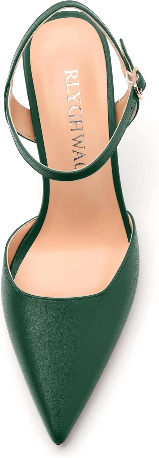 Women's Pumps, Buckle Adjustable Strap Pointed Toe Stiletto Heels, Fashion Matte High Heel Shoes for Women