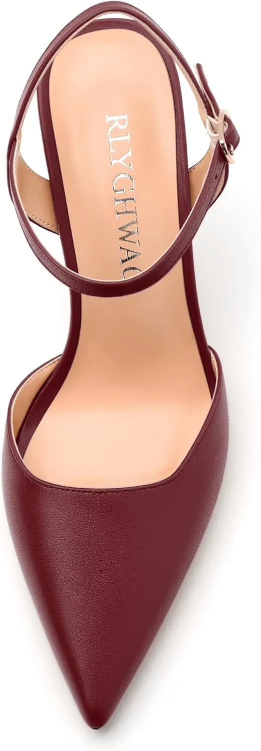 Women's Pumps, Buckle Adjustable Strap Pointed Toe Stiletto Heels, Fashion Matte High Heel Shoes for Women