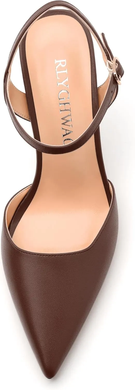 Women's Pumps, Buckle Adjustable Strap Pointed Toe Stiletto Heels, Fashion Matte High Heel Shoes for Women