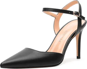 Women's Pumps, Buckle Adjustable Strap Pointed Toe Stiletto Heels, Fashion Matte High Heel Shoes for Women