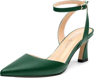 Women's Pumps Slingback Kitten Heels for Women Pointed Toe Ankle Strap Buckle Casual Spool Mid Heel Pumps Comfort Fashion Dress Shoes 2.5 Inch