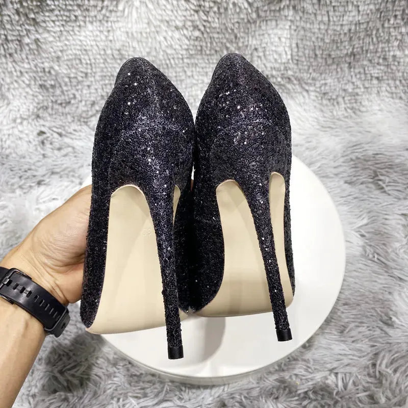 Women's sequined shoes pointed high-heeled shoes