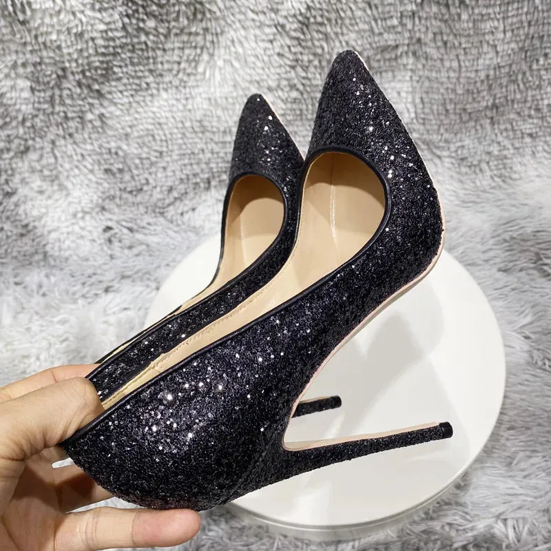 Women's sequined shoes pointed high-heeled shoes