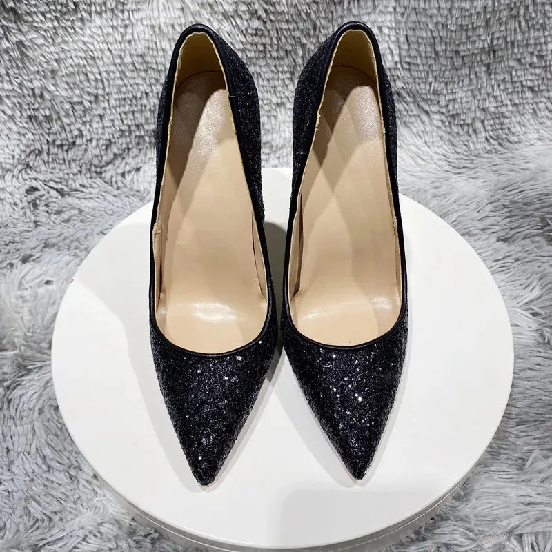 Women's sequined shoes pointed high-heeled shoes