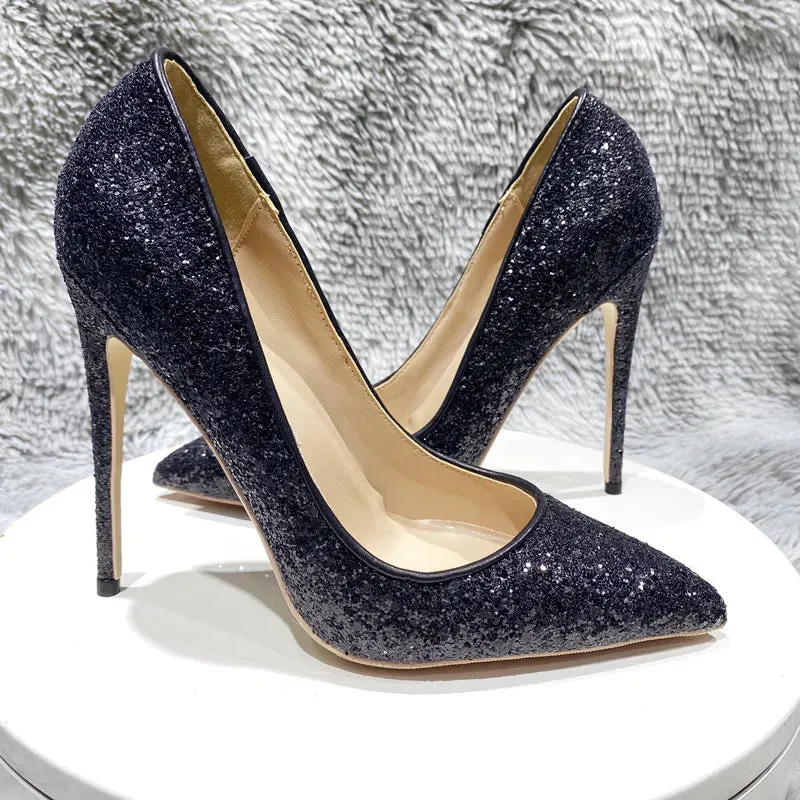 Women's sequined shoes pointed high-heeled shoes