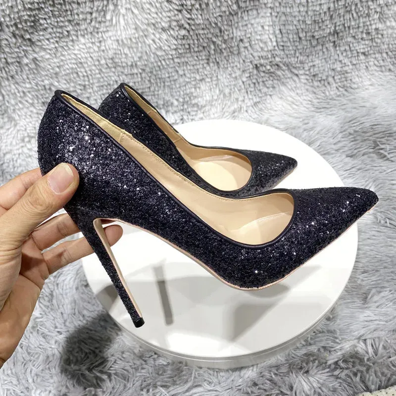 Women's sequined shoes pointed high-heeled shoes