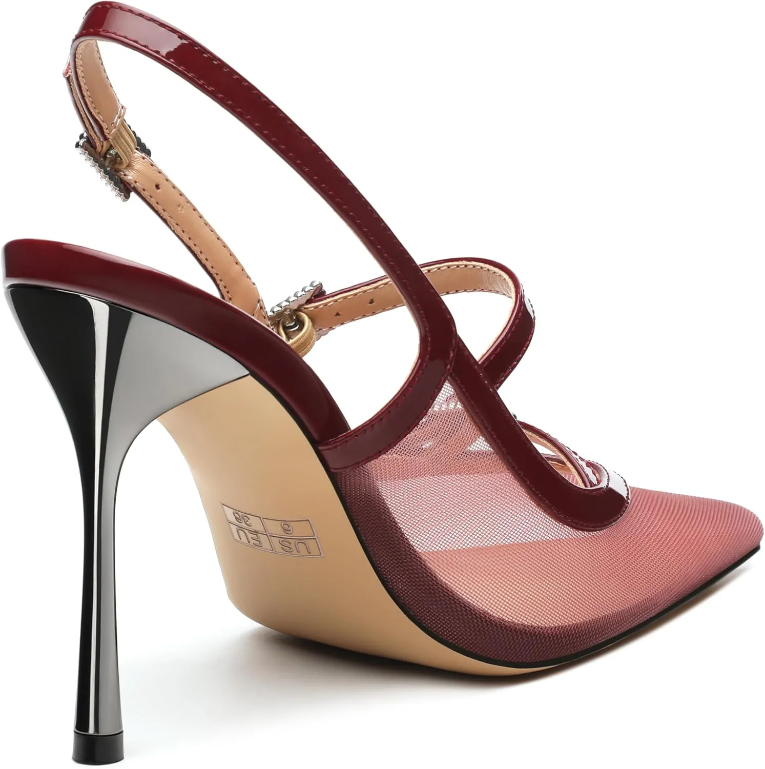 Womens Slingback Heels for Women Pointed Toe Closed Porosity Mesh Pumps Slip on Heeled Sandals Party Work Dress Shoes 3.5 Inch