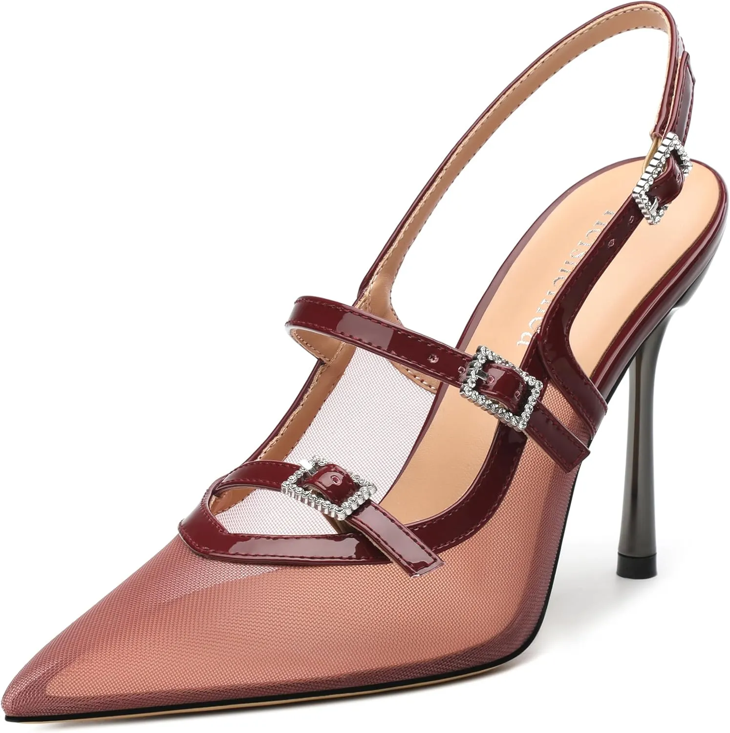 Womens Slingback Heels for Women Pointed Toe Closed Porosity Mesh Pumps Slip on Heeled Sandals Party Work Dress Shoes 3.5 Inch