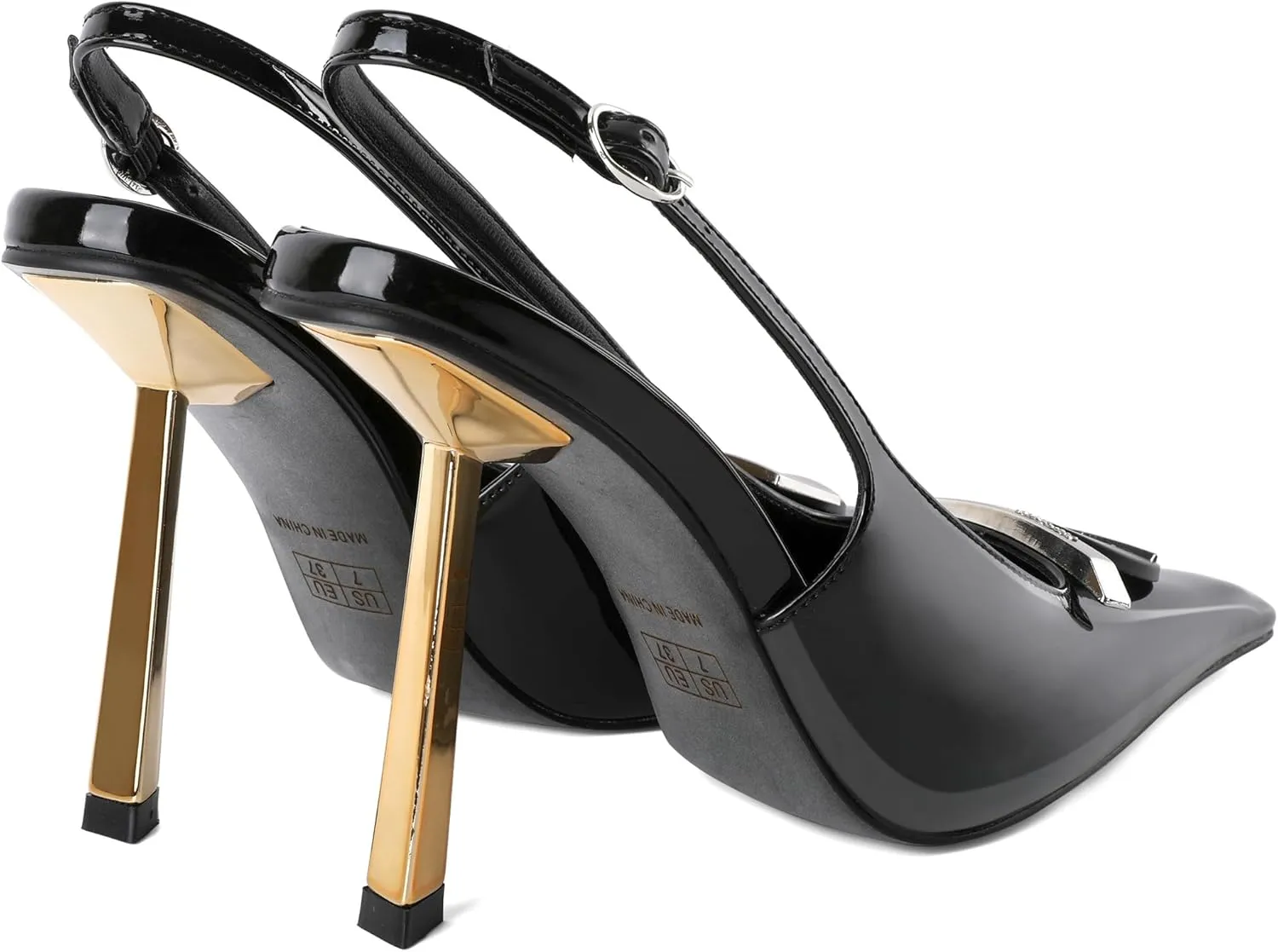 Women's Square Toe Slingback Pumps Stilettos High Heel Metal Buckle Shoes Evening 4 Inch Dress Shoes