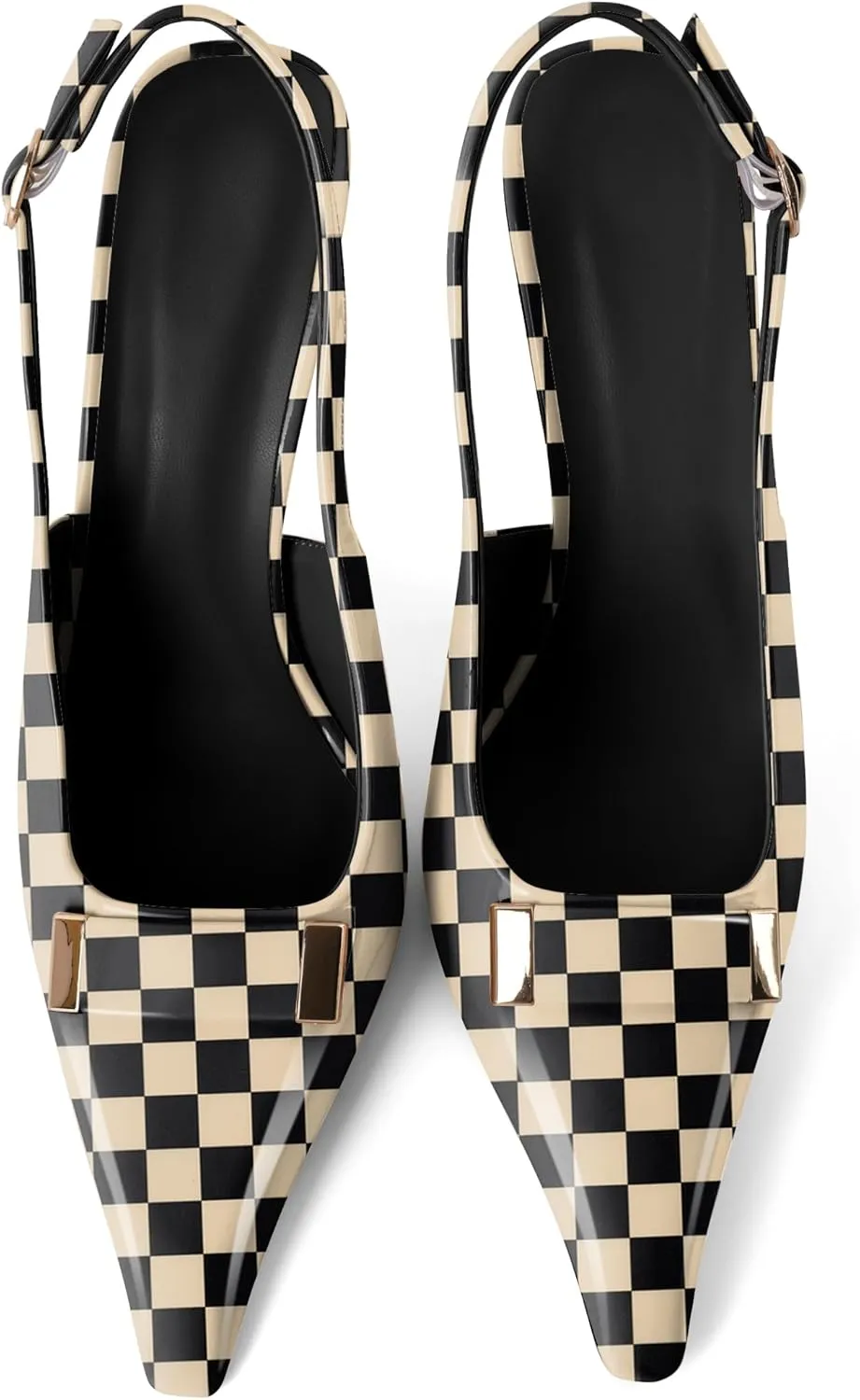 Women's Square Toe Slingback Pumps Stilettos High Heel Metal Buckle Shoes Evening 4 Inch Dress Shoes
