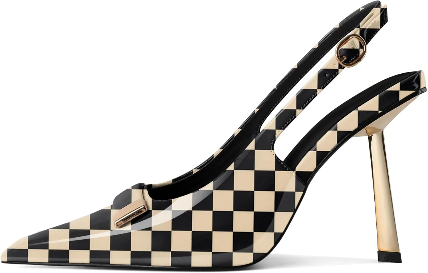 Women's Square Toe Slingback Pumps Stilettos High Heel Metal Buckle Shoes Evening 4 Inch Dress Shoes