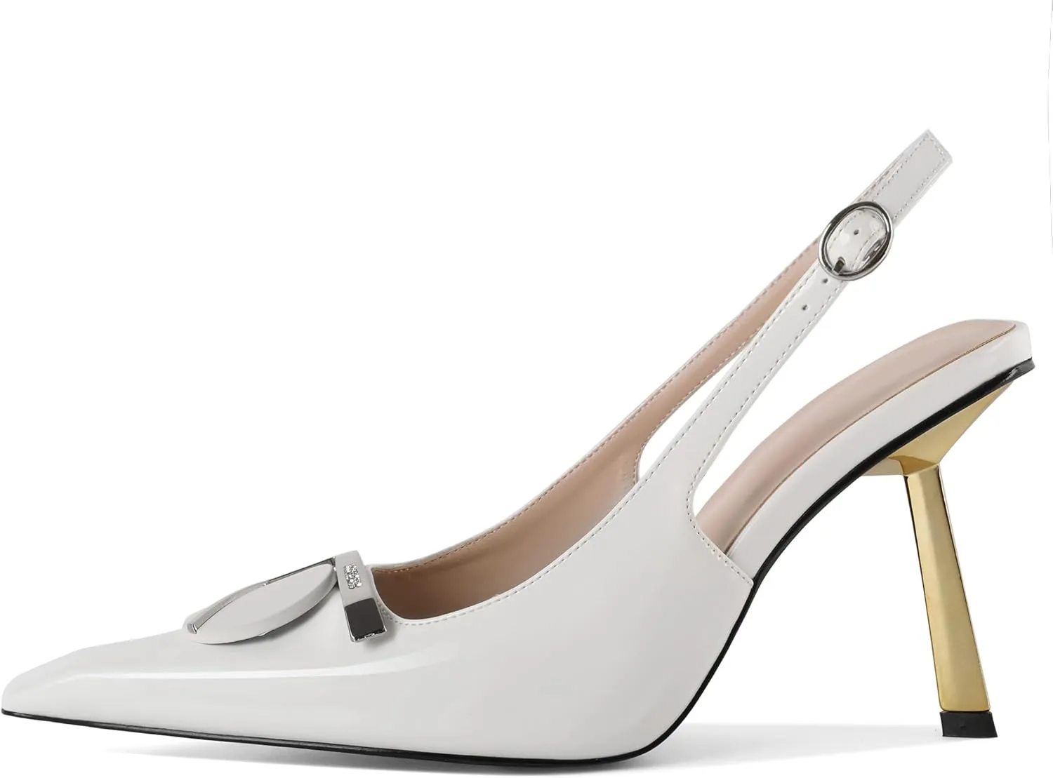 Women's Square Toe Slingback Pumps Stilettos High Heel Metal Buckle Shoes Evening 4 Inch Dress Shoes