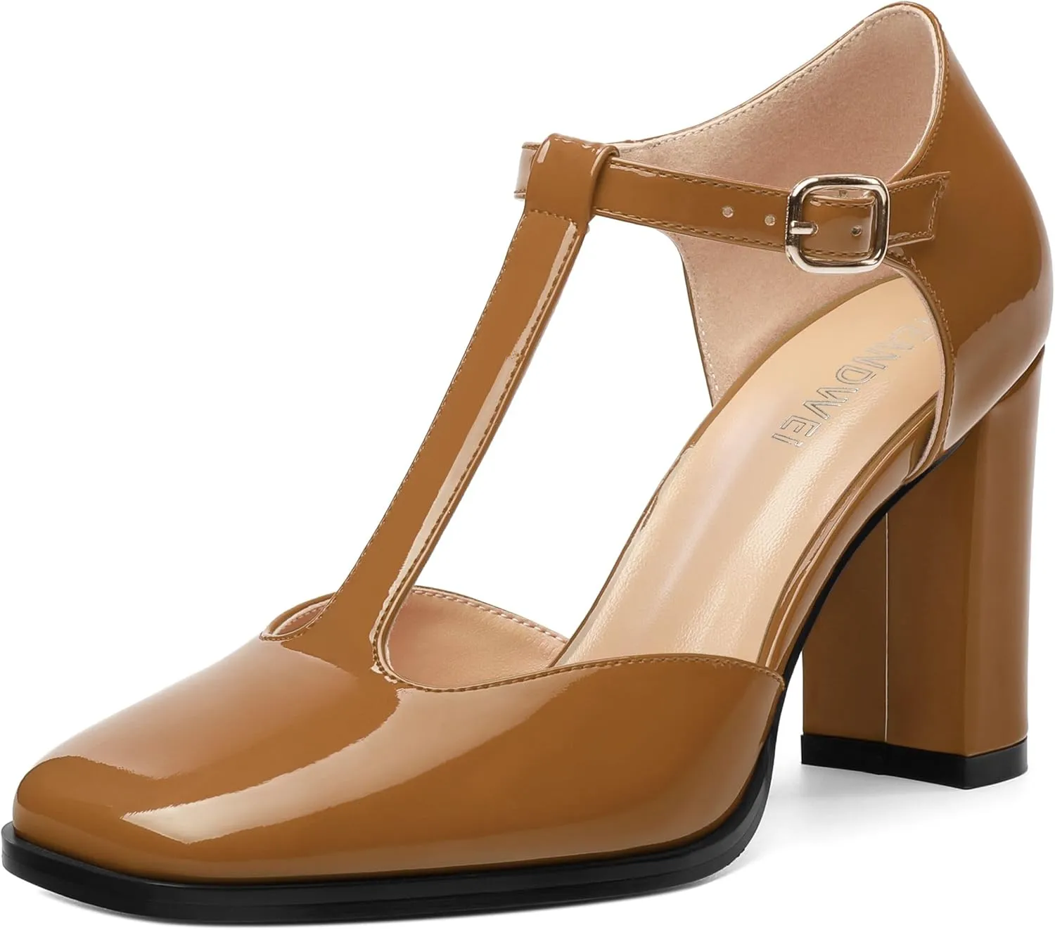 Womens T Strap Mary Janes Pumps, Square Toe Block High Heel Ankle Strap Shoes for Women
