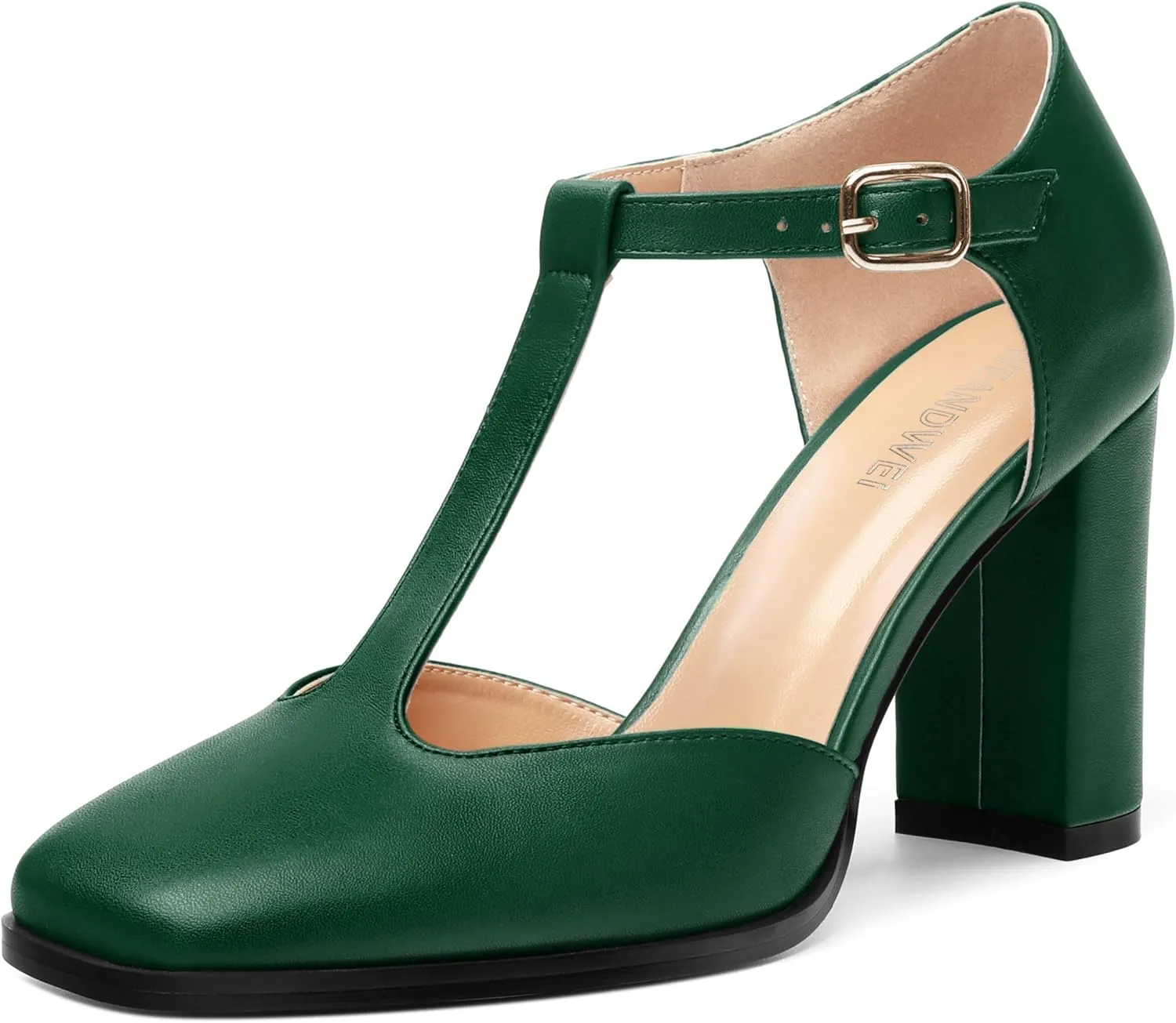 Womens T Strap Mary Janes Pumps, Square Toe Block High Heel Ankle Strap Shoes for Women