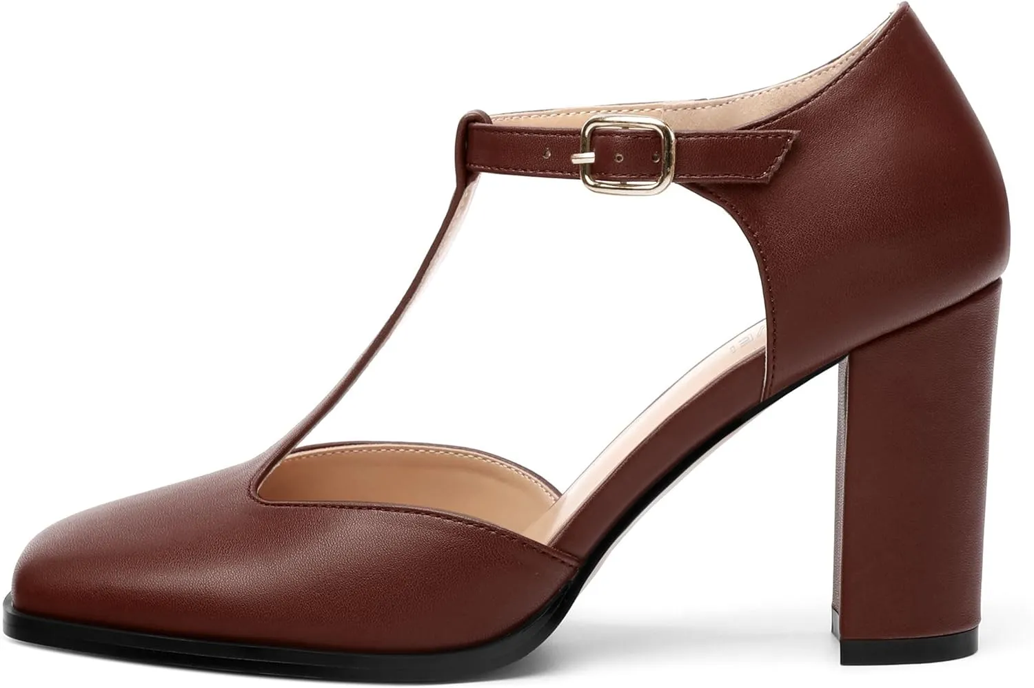 Womens T Strap Mary Janes Pumps, Square Toe Block High Heel Ankle Strap Shoes for Women