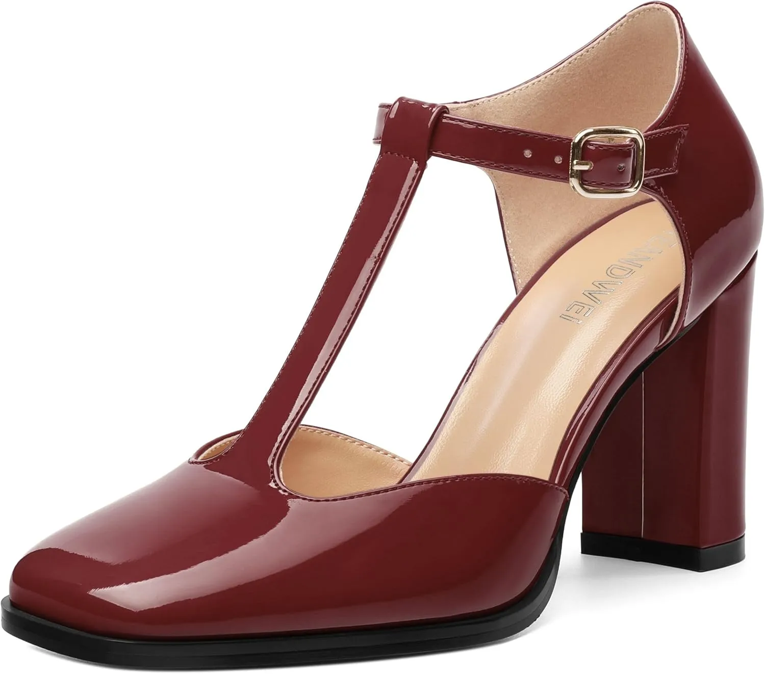 Womens T Strap Mary Janes Pumps, Square Toe Block High Heel Ankle Strap Shoes for Women