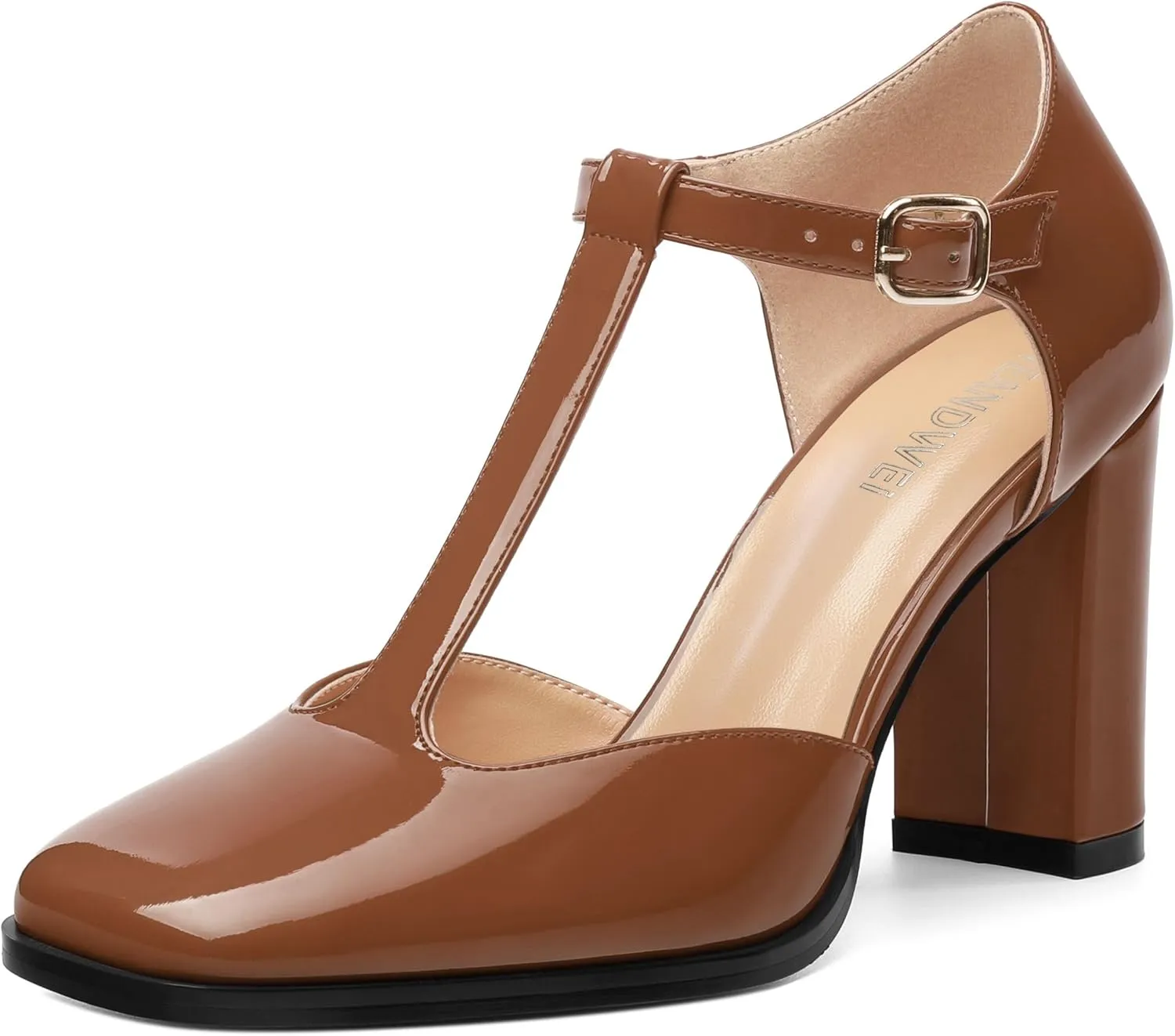 Womens T Strap Mary Janes Pumps, Square Toe Block High Heel Ankle Strap Shoes for Women