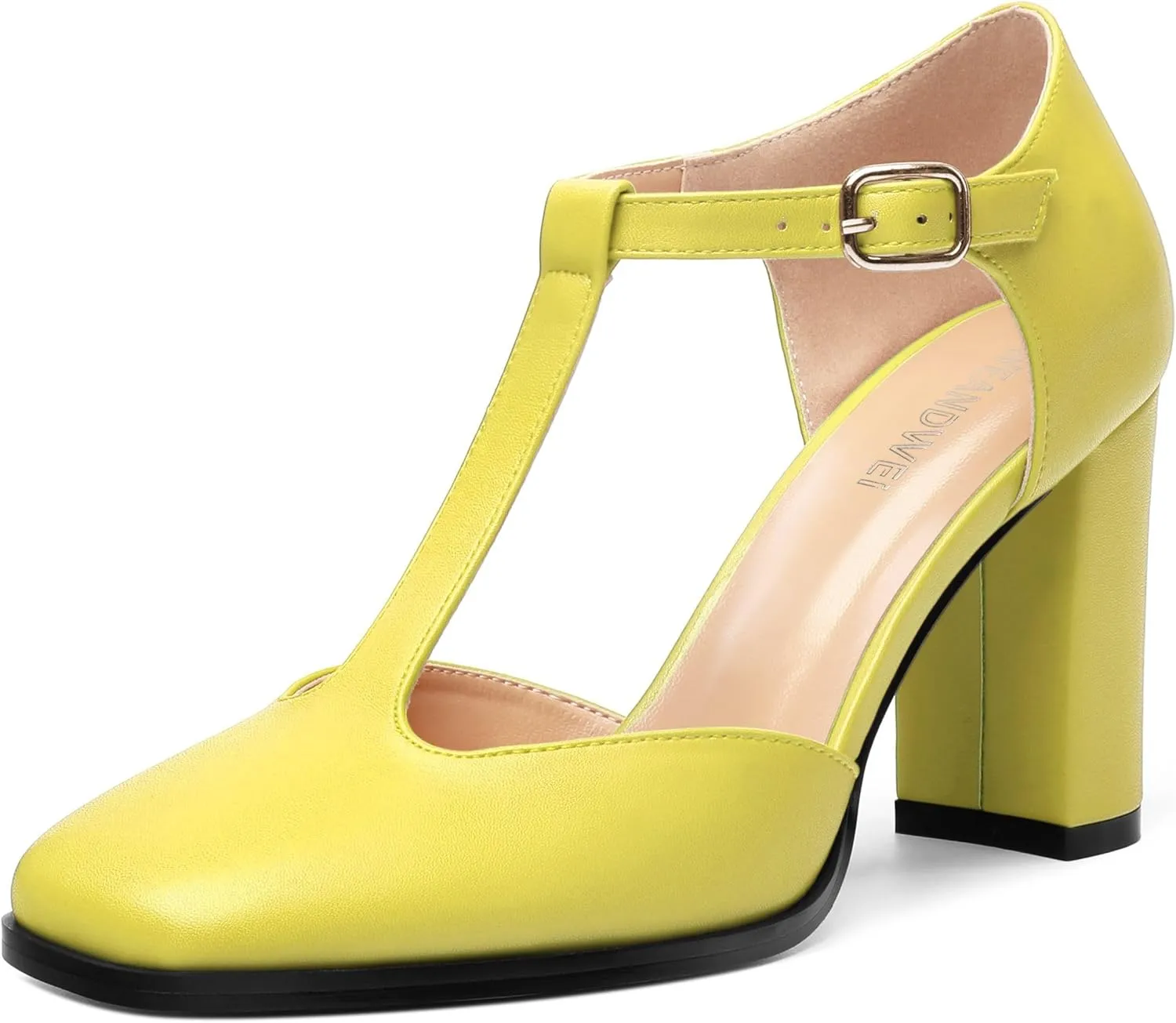 Womens T Strap Mary Janes Pumps, Square Toe Block High Heel Ankle Strap Shoes for Women