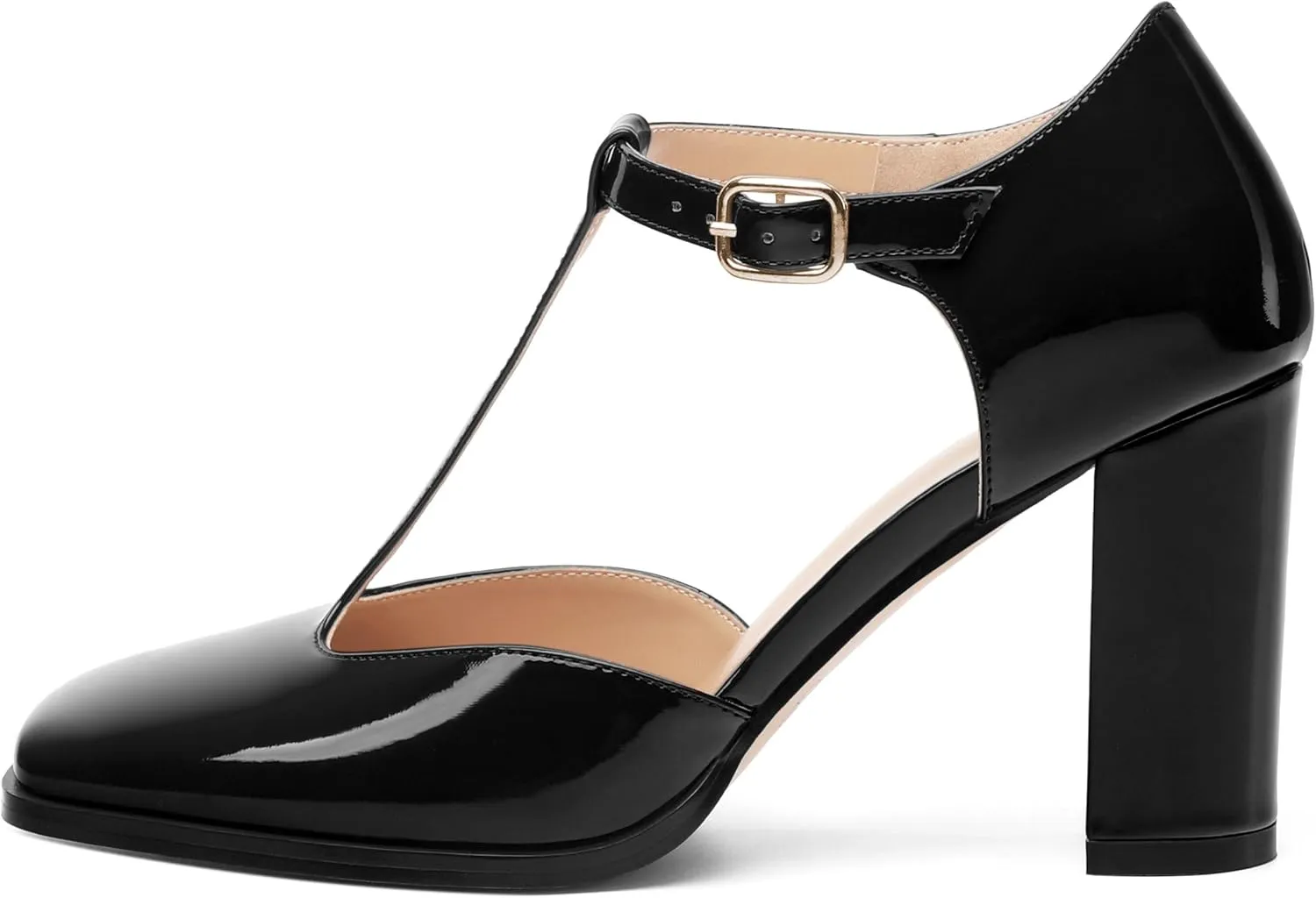 Womens T Strap Mary Janes Pumps, Square Toe Block High Heel Ankle Strap Shoes for Women