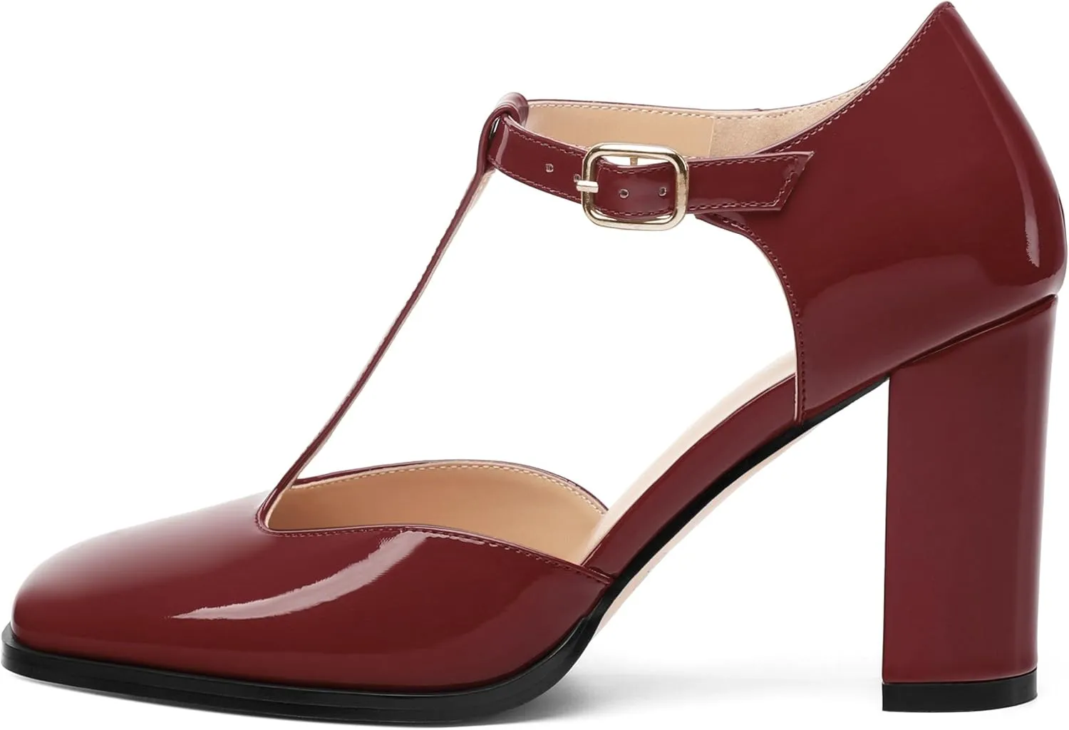 Womens T Strap Mary Janes Pumps, Square Toe Block High Heel Ankle Strap Shoes for Women