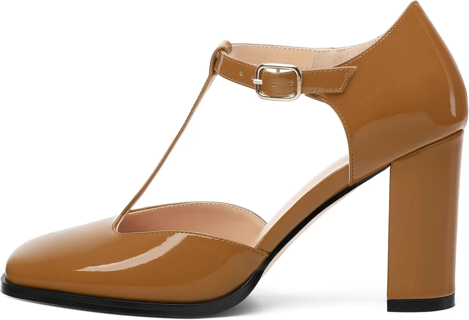 Womens T Strap Mary Janes Pumps, Square Toe Block High Heel Ankle Strap Shoes for Women