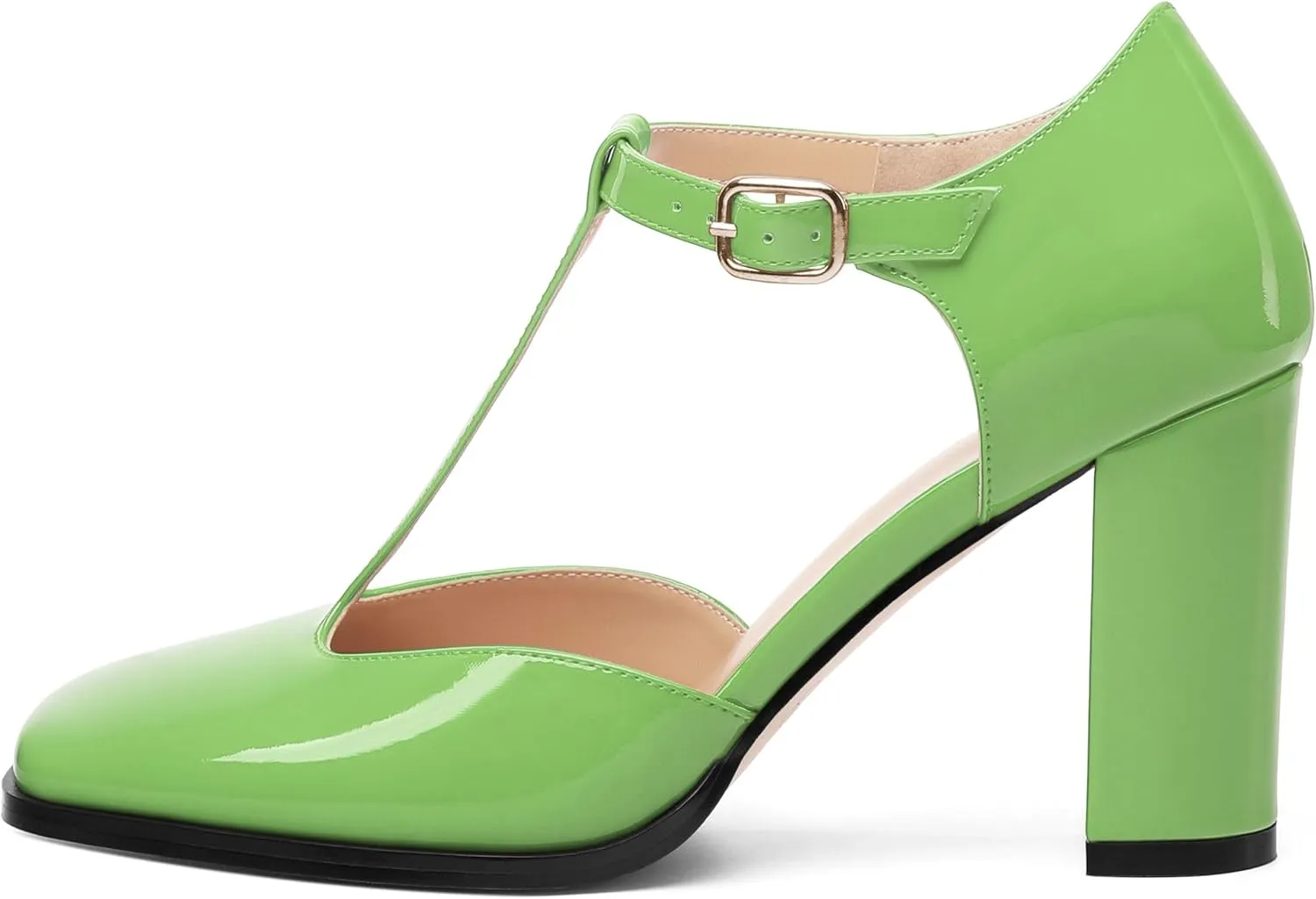 Womens T Strap Mary Janes Pumps, Square Toe Block High Heel Ankle Strap Shoes for Women
