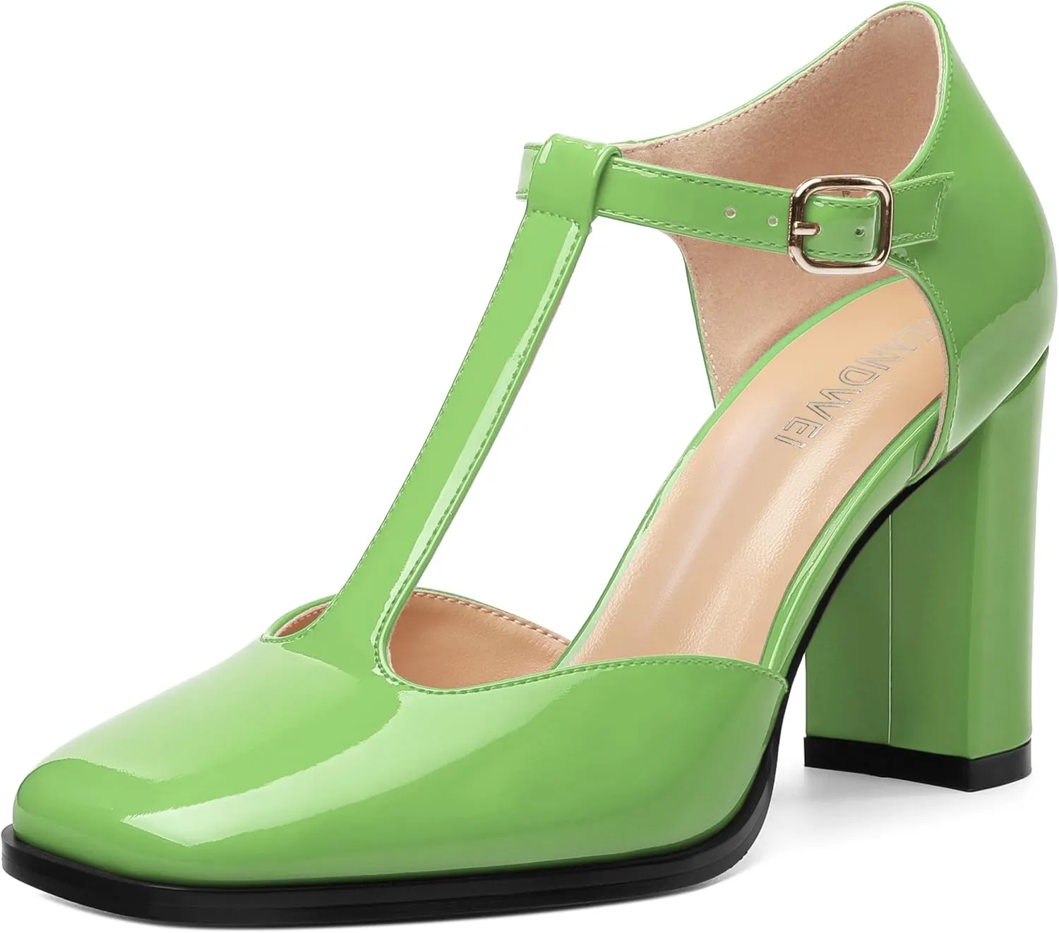 Womens T Strap Mary Janes Pumps, Square Toe Block High Heel Ankle Strap Shoes for Women