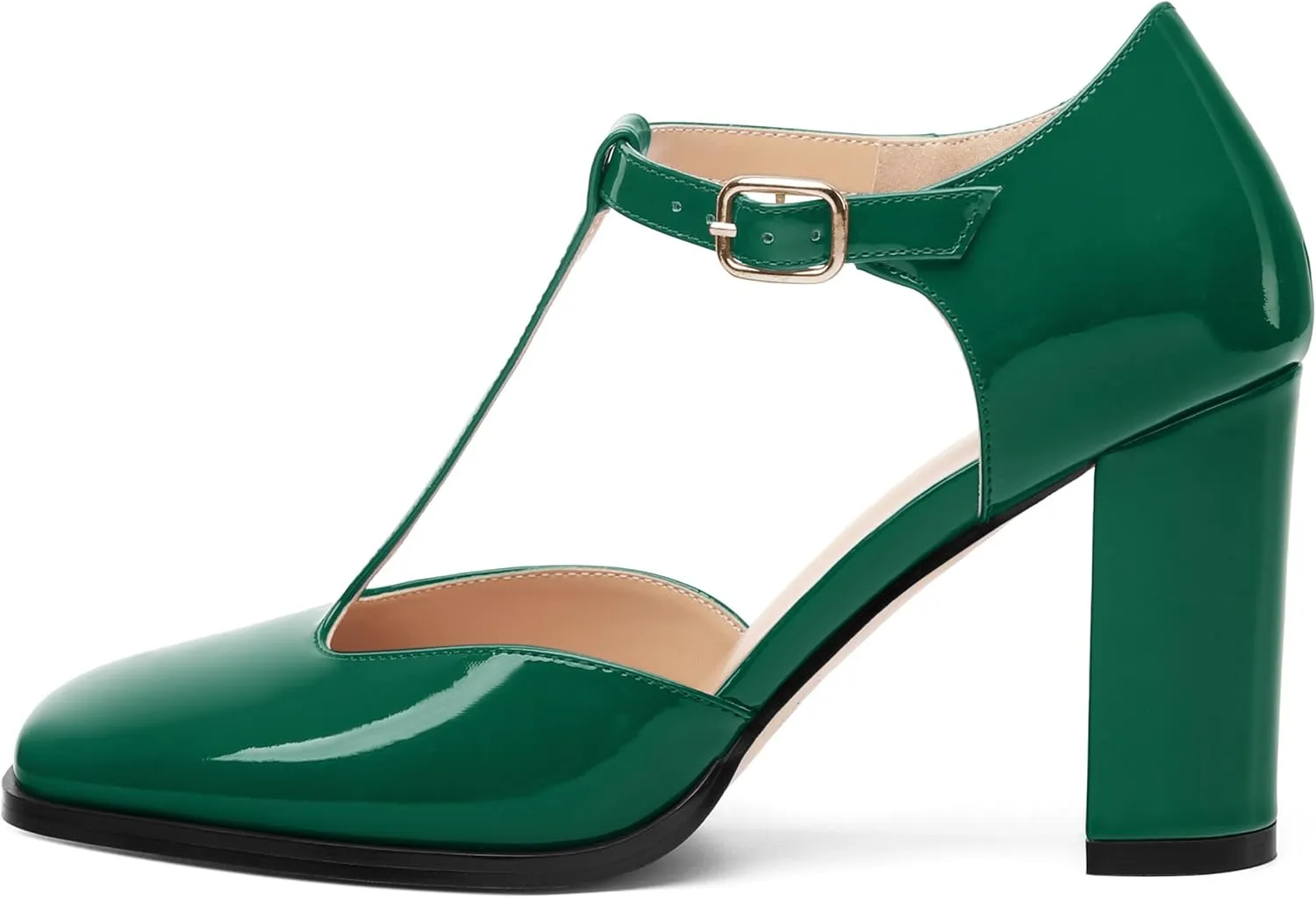 Womens T Strap Mary Janes Pumps, Square Toe Block High Heel Ankle Strap Shoes for Women