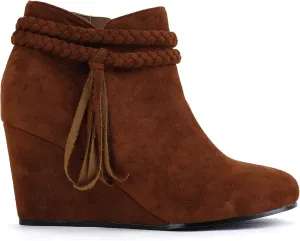 Womens Wedge Booties Braided Fringe Strap Ankle Boots Western Heeled Fall Dress Shoes