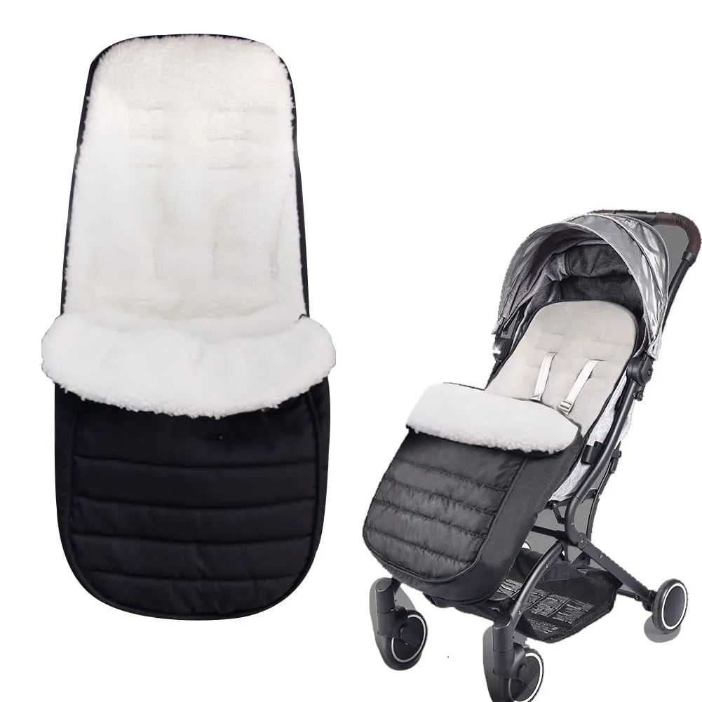 XIFAMNIY Universal Baby Thicken Stroller Footmuff Bunting Sleeping Bag to Protect Baby from Winter Cold Weather in Pushchair, Pram, Car Seats (Black-Lamb wool)