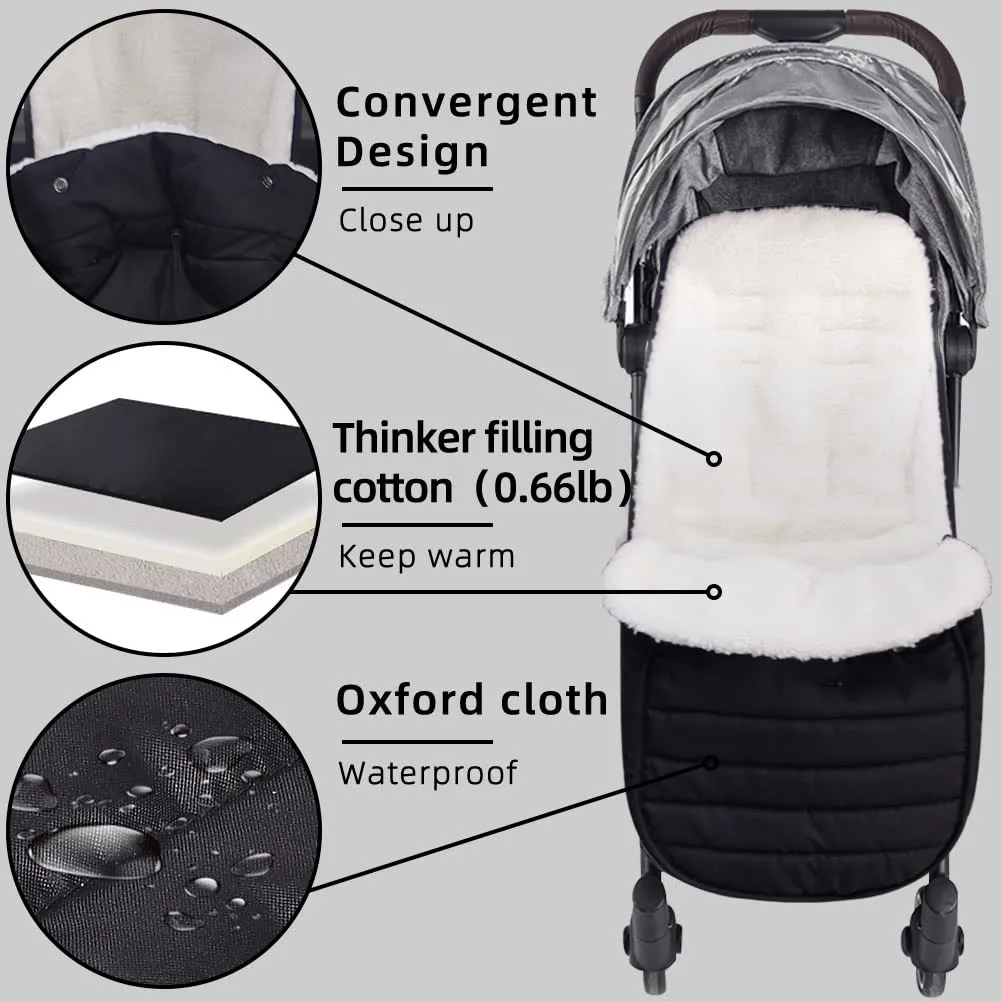 XIFAMNIY Universal Baby Thicken Stroller Footmuff Bunting Sleeping Bag to Protect Baby from Winter Cold Weather in Pushchair, Pram, Car Seats (Black-Lamb wool)