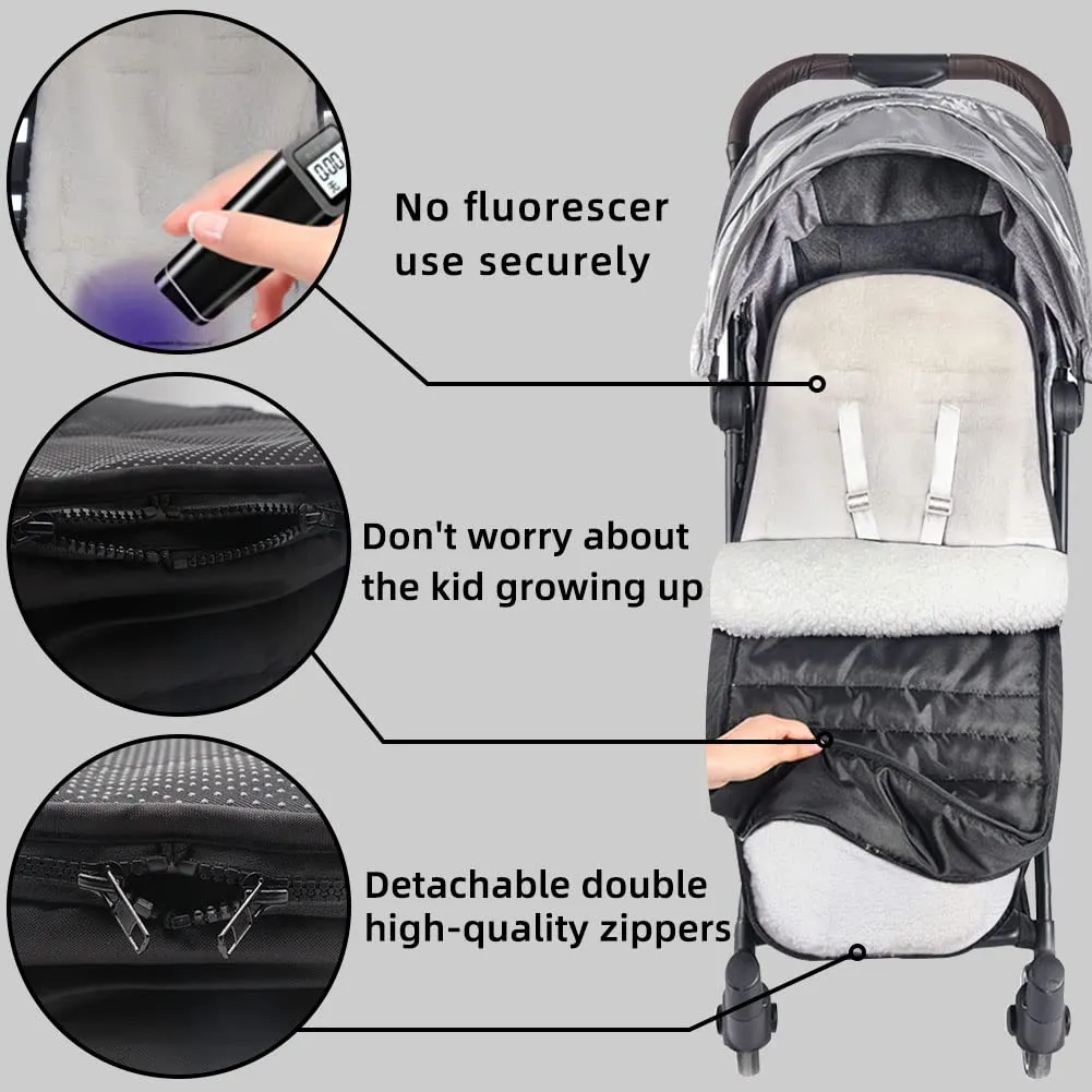 XIFAMNIY Universal Baby Thicken Stroller Footmuff Bunting Sleeping Bag to Protect Baby from Winter Cold Weather in Pushchair, Pram, Car Seats (Black-Lamb wool)