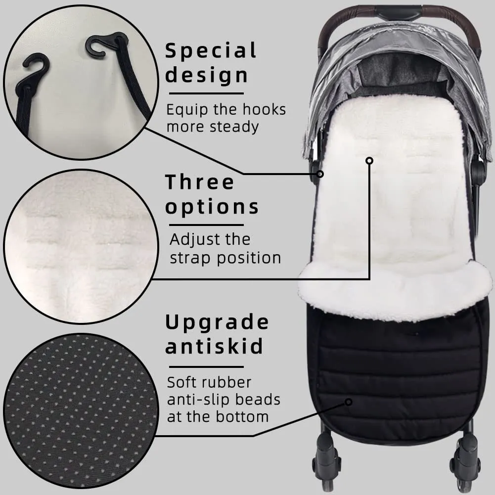 XIFAMNIY Universal Baby Thicken Stroller Footmuff Bunting Sleeping Bag to Protect Baby from Winter Cold Weather in Pushchair, Pram, Car Seats (Black-Lamb wool)