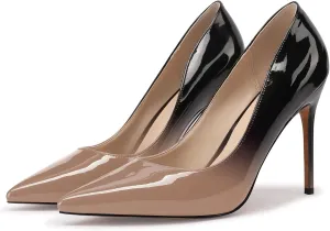 XINIUNIU High Heels for Women Pumps Gradient Patent Leather 4 inches 10CM Formal Shoes Sexy Fashion Stiletto Dress Shoes Wedding Shoes Pointed Toe