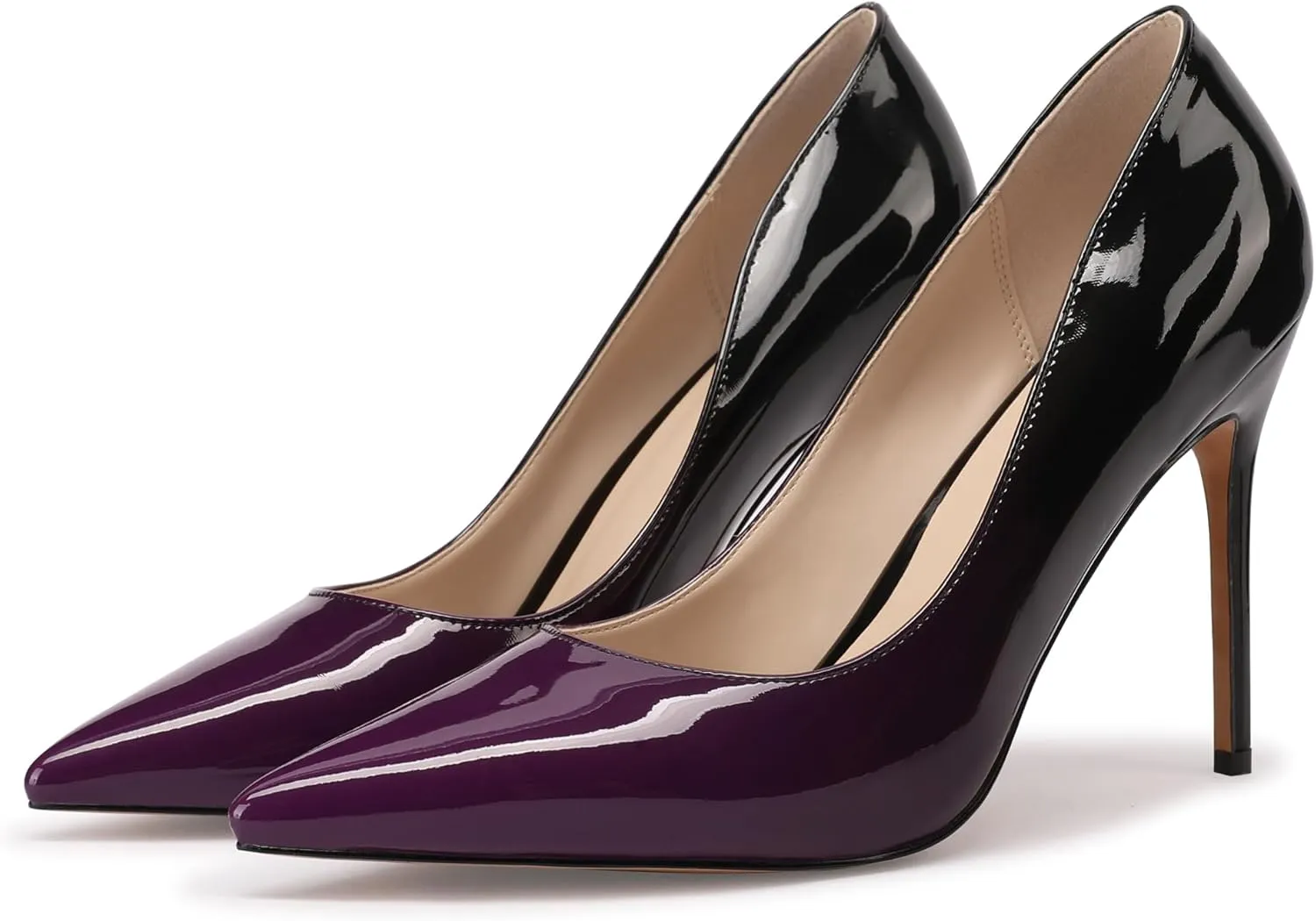 XINIUNIU High Heels for Women Pumps Gradient Patent Leather 4 inches 10CM Formal Shoes Sexy Fashion Stiletto Dress Shoes Wedding Shoes Pointed Toe