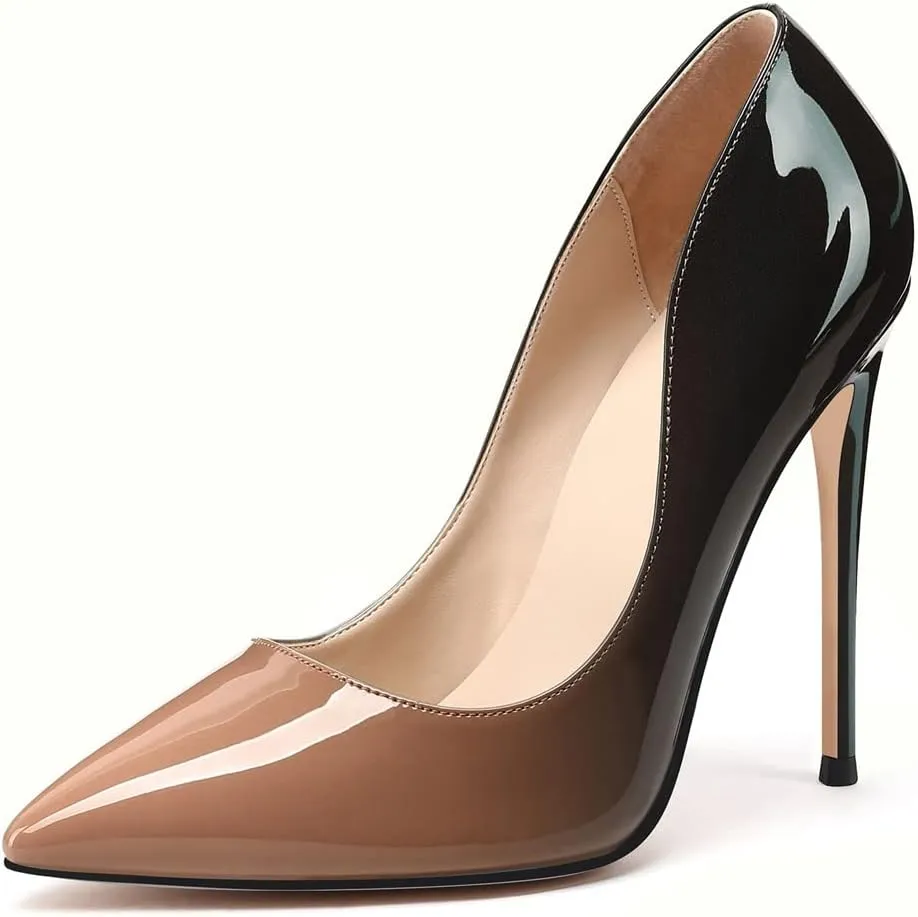 XINIUNIU High Heels for Women Pumps Gradient Patent Leather 4.7 inches/12CM Formal Sexy Fashion Stiletto Dress Wedding Shoes Pointed Toe