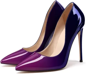 XINIUNIU High Heels for Women Pumps Gradient Patent Leather 4.7 inches/12CM Formal Sexy Fashion Stiletto Dress Wedding Shoes Pointed Toe