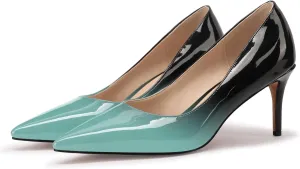 XINIUNIU Kitten Heels for Women Pumps Gradient Patent Leather 2.25 inches 6CM Formal Shoes Sexy Fashion Stiletto Dress Shoes Wedding Shoes Pointed Toe