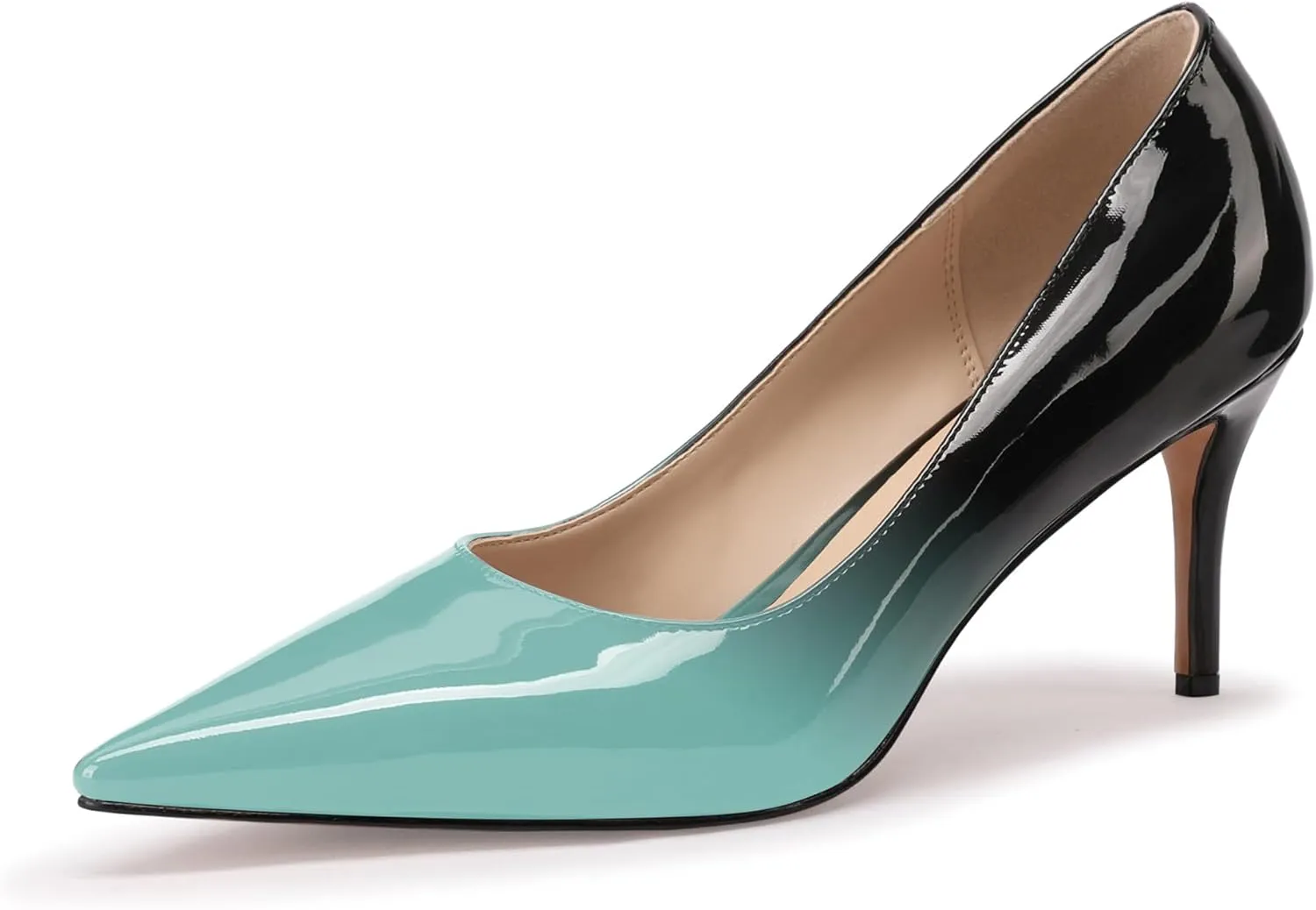 XINIUNIU Kitten Heels for Women Pumps Gradient Patent Leather 2.25 inches 6CM Formal Shoes Sexy Fashion Stiletto Dress Shoes Wedding Shoes Pointed Toe